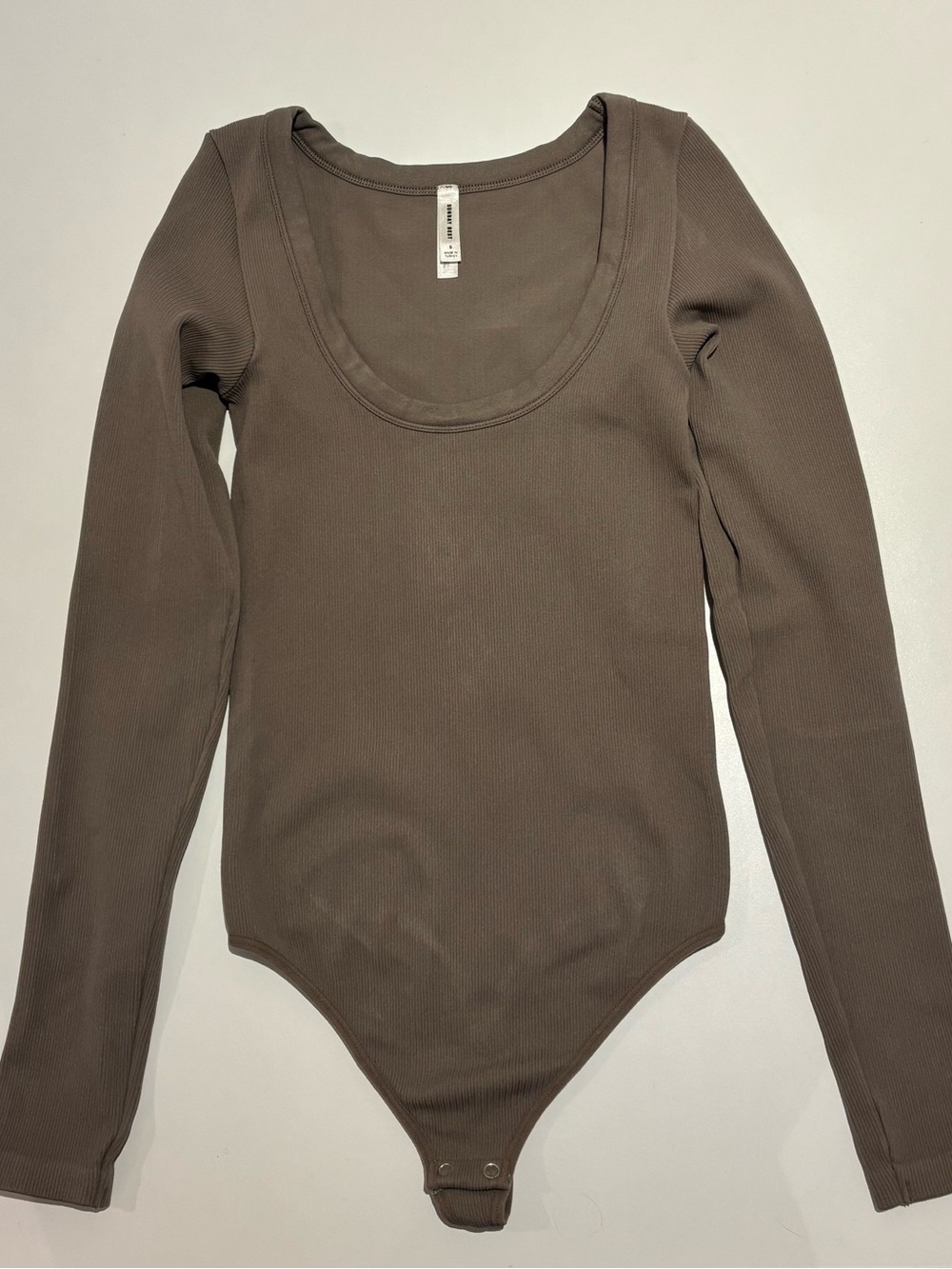 Aritzia Long Sleeve Scoop Neck One-Piece Bodysuit - taupe